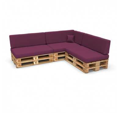 Set of 8 Pallet Cushions, 3x Seat + 3x Backrest + Side Cushion + Deco Cushion, Violet