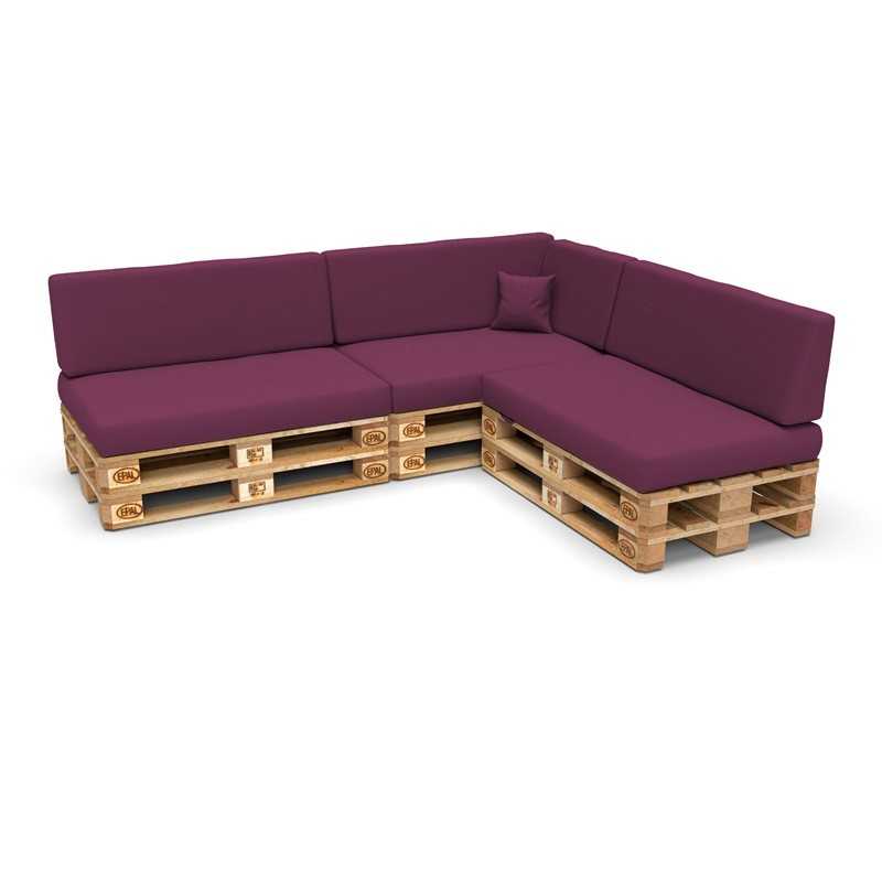 Set of 8 Pallet Cushions, 3x Seat + 3x Backrest + Side Cushion + Deco Cushion, Violet