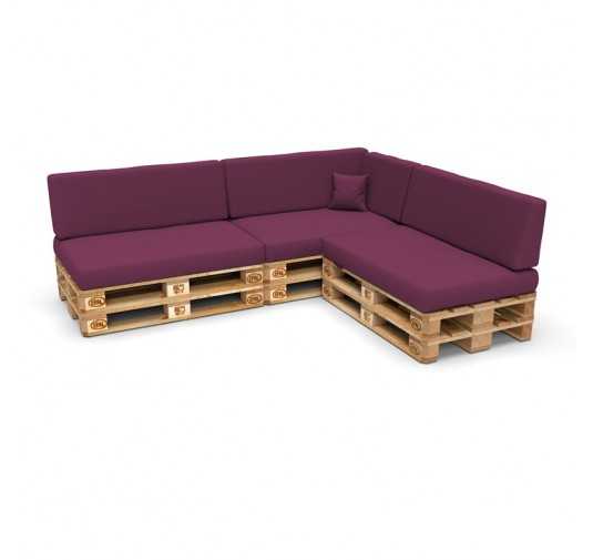 Set of 8 Pallet Cushions, 3x Seat + 3x Backrest + Side Cushion + Deco Cushion, Violet