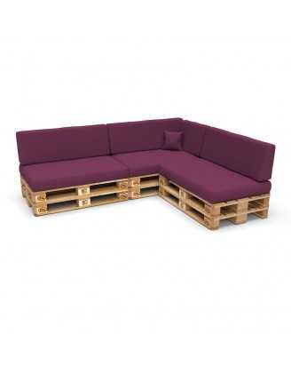 Set of 8 Pallet Cushions, 3x Seat + 3x Backrest + Side Cushion + Deco Cushion, Violet