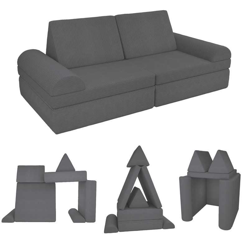 Modular kids sofa in soft corduroy, 6-piece set, colour Midnight Pebble