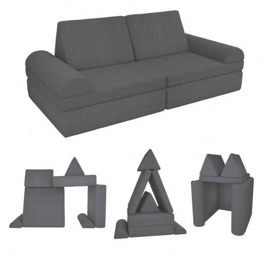 Modular kids sofa in soft corduroy, 6-piece set, colour Midnight Pebble
