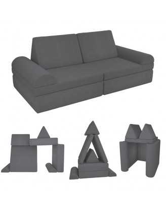 Modular kids sofa in soft corduroy, 6-piece set, colour Midnight Pebble