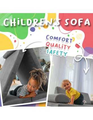 Modular kids sofa in soft corduroy, 6-piece set, colour Midnight Pebble