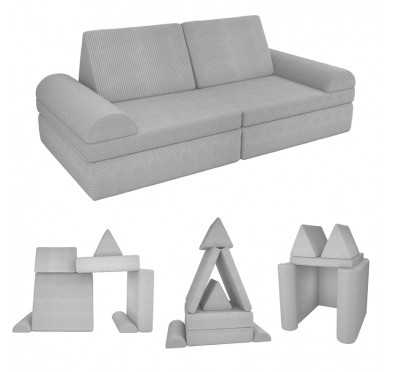 Modular kids sofa in soft corduroy, 6-piece set, colour Bunny Grey