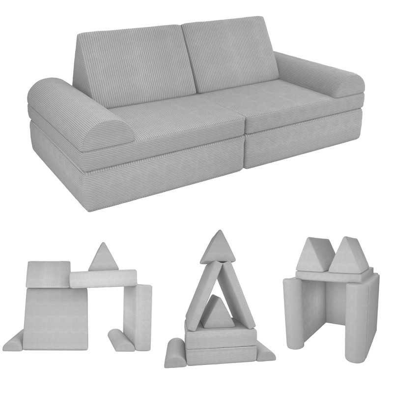 Modular kids sofa in soft corduroy, 6-piece set, colour Bunny Grey