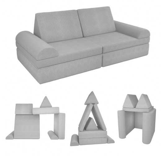 Modular kids sofa in soft corduroy, 6-piece set, colour Bunny Grey