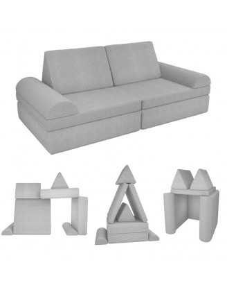 Modular kids sofa in soft corduroy, 6-piece set, colour Bunny Grey