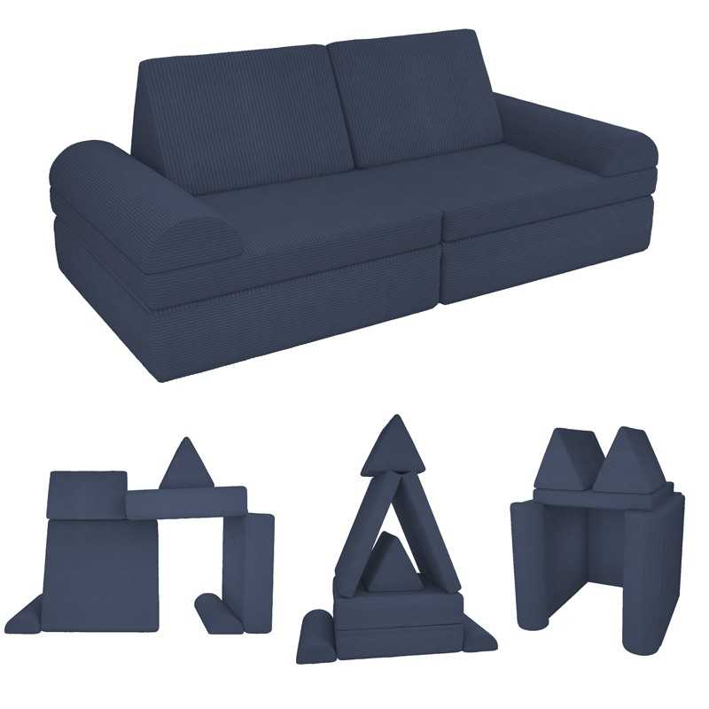 Modular kids sofa in soft corduroy, 6-piece set, colour Night Sky