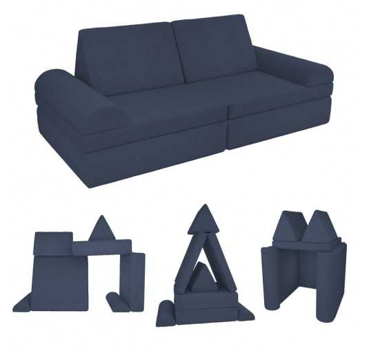 Modular kids sofa in soft corduroy, 6-piece set, colour Night Sky