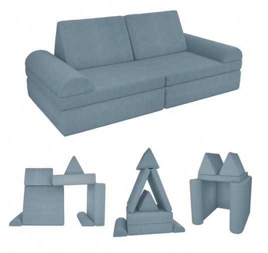 Modular kids sofa in soft corduroy, 6-piece set, colour Blue Lagoon