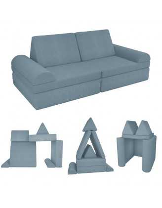 Modular kids sofa in soft corduroy, 6-piece set, colour Blue Lagoon