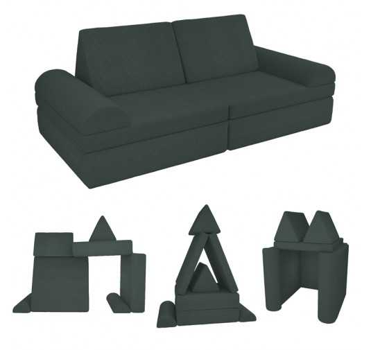 Modular kids sofa in soft corduroy, 6-piece set, colour Forest Green