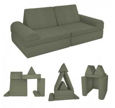Modular kids sofa in soft corduroy, 6-piece set, colour Spring Pea