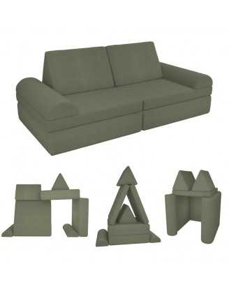 Modular kids sofa in soft corduroy, 6-piece set, colour Spring Pea