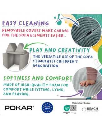 Modular kids sofa in soft corduroy, 6-piece set, colour Spring Pea