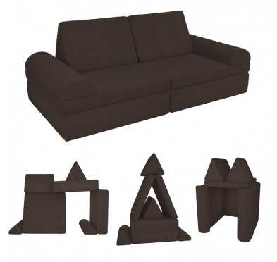 Modular kids sofa in soft corduroy, 6-piece set, colour Chocolate Brown