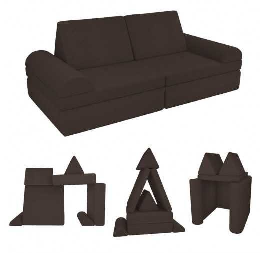 Modular kids sofa in soft corduroy, 6-piece set, colour Chocolate Brown