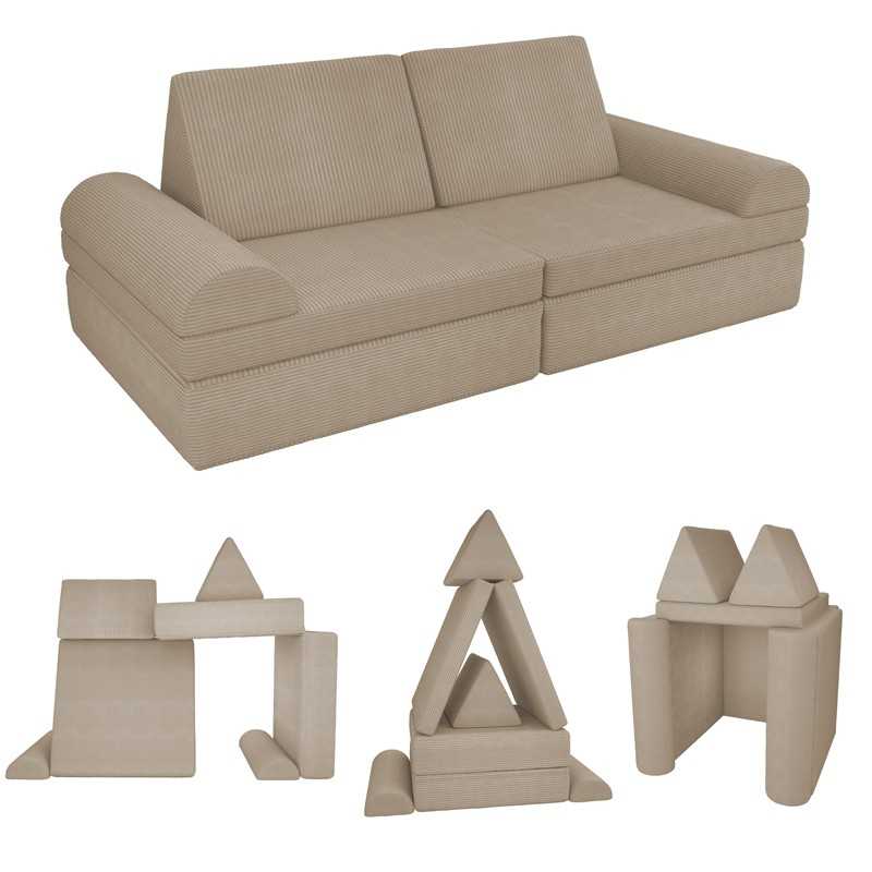 Modular kids sofa in soft corduroy, 6-piece set, colour Warm Caramel