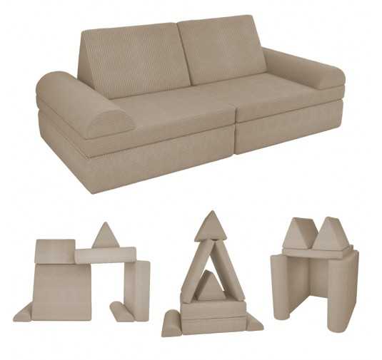Modular kids sofa in soft corduroy, 6-piece set, colour Warm Caramel