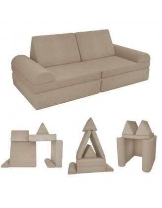 Modular kids sofa in soft corduroy, 6-piece set, colour Warm Caramel