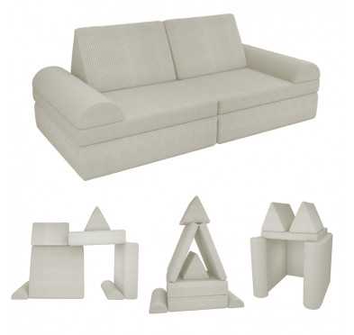 Modular kids sofa in soft corduroy, 6-piece set, colour Sandy Dusk