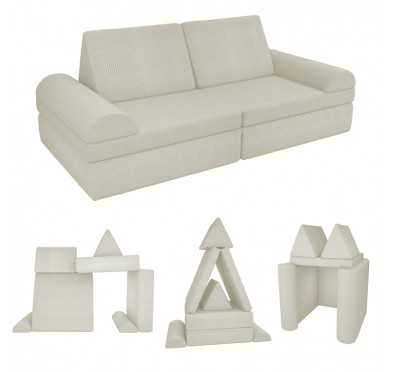 Modular kids sofa in soft corduroy, 6-piece set, colour Vanilla Cloud