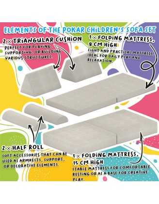 Triangular cushion 55×35×35 cm for modular kids sofa in soft corduroy, colour Bunny Grey