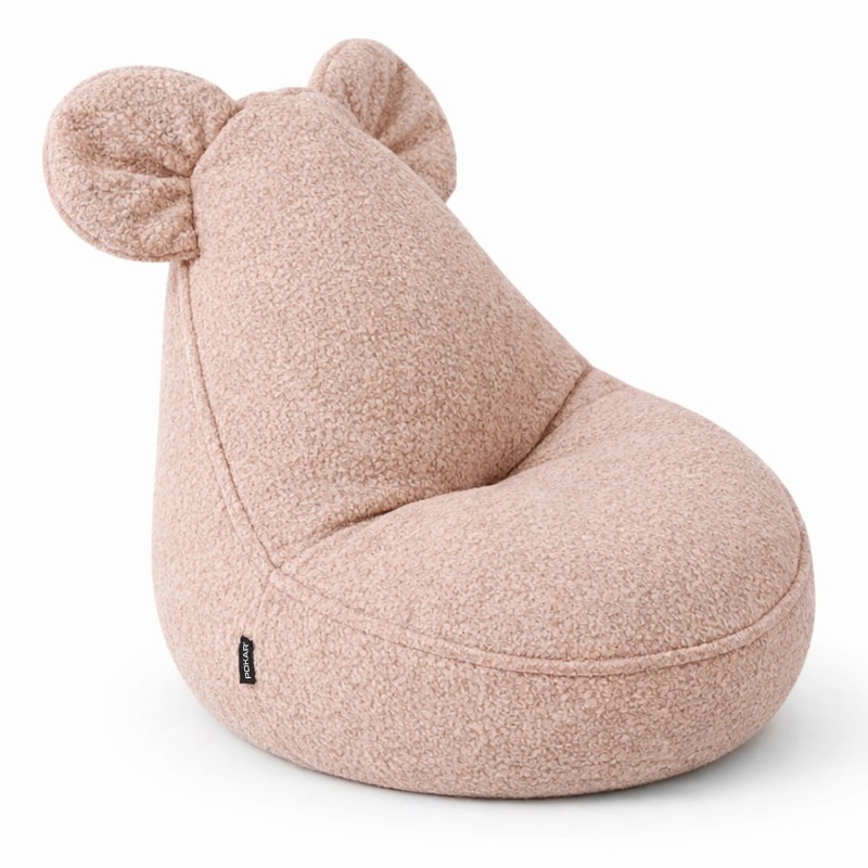Kids Bean Bag Chair with Mouse Ears | Bouclé | 68x68x50 cm | Candy Pink