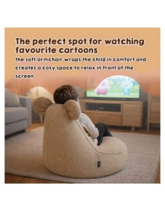 Kids Bean Bag Chair with Mouse Ears | Bouclé | 68x68x50 cm | Candy Pink