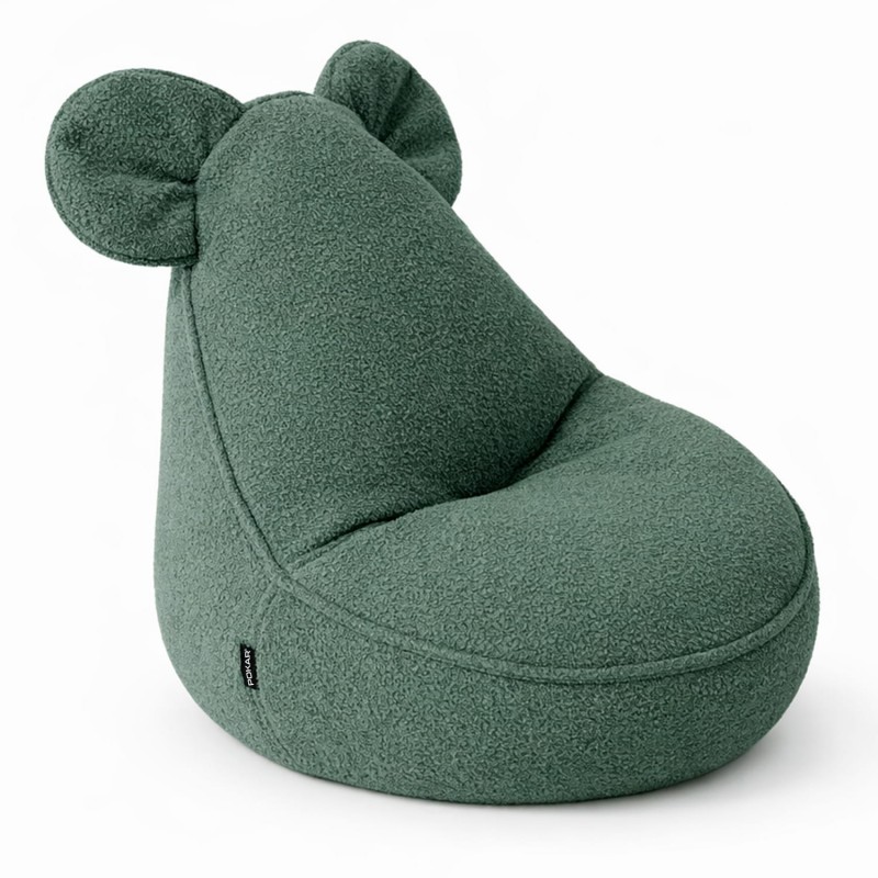 Kids Bean Bag Chair with Mouse Ears | Bouclé | 68x68x50 cm | Froggy Green