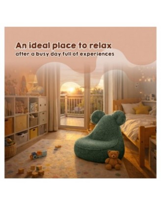 Kids Bean Bag Chair with Mouse Ears | Bouclé | 68x68x50 cm | Sunny Bear