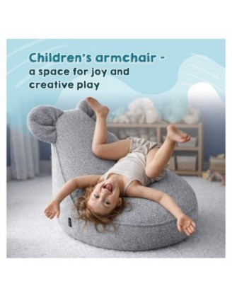 Kids Bean Bag Chair with Mouse Ears | Bouclé | 68x68x50 cm | Baby Blue