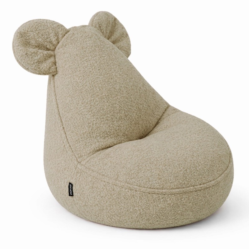 Kids Bean Bag Chair with Mouse Ears | Bouclé | 68x68x50 cm | Cozy Beige