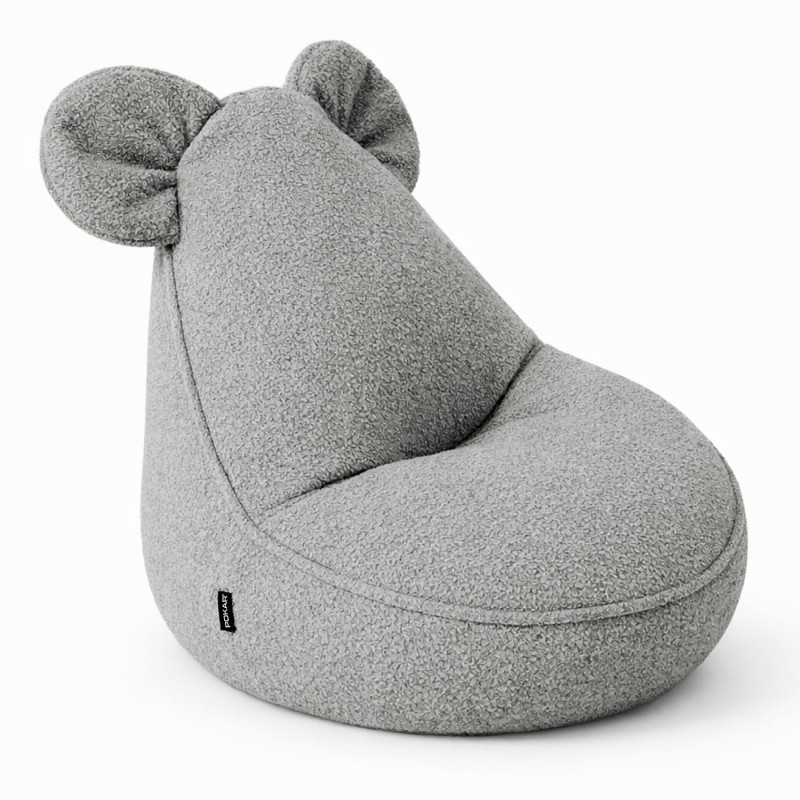 Kids Bean Bag Chair with Mouse Ears | Bouclé | 68x68x50 cm | Soft Gray