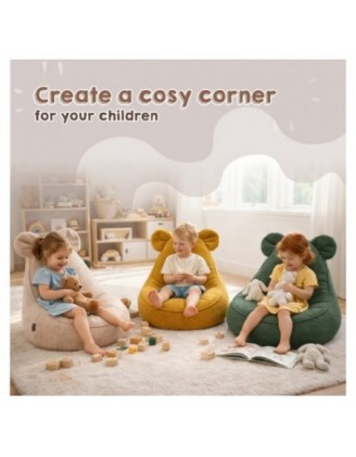 Kids Bean Bag Chair with Mouse Ears | Bouclé | 68x68x50 cm | Soft Gray