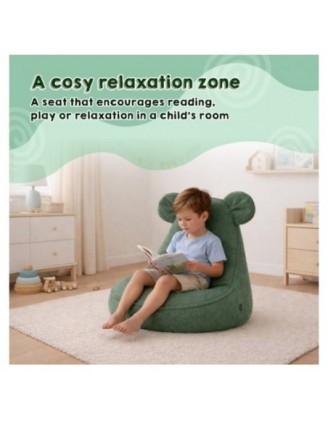 Kids Bean Bag Chair with Mouse Ears | Bouclé | 68x68x50 cm | Soft Gray