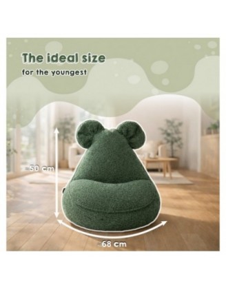 Kids Bean Bag Chair with Mouse Ears | Bouclé | 68x68x50 cm | Soft Gray