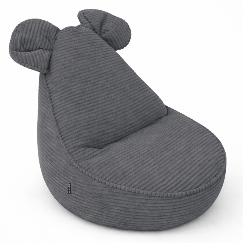 Kids Bean Bag Chair with Mouse Ears | Corduroy | 68x68x50 cm | Midnight Pebble