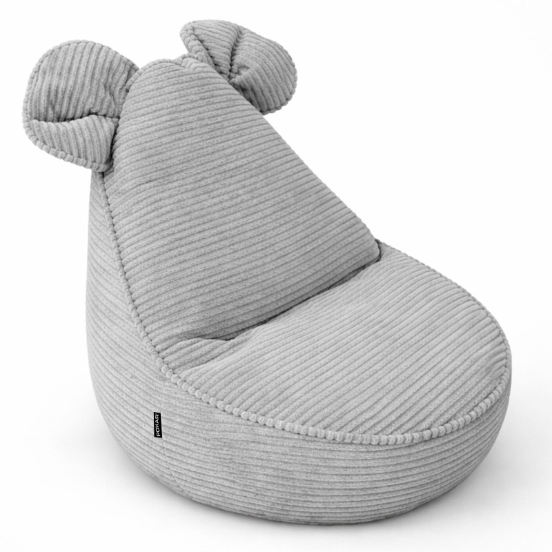 Kids Bean Bag Chair with Mouse Ears | Corduroy | 68x68x50 cm | Bunny Grey