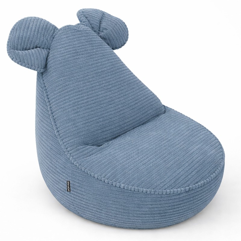 Kids Bean Bag Chair with Mouse Ears | Corduroy | 68x68x50 cm | Blue Lagoon
