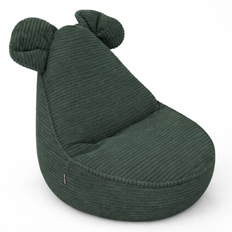 Kids Bean Bag Chair with Mouse Ears | Corduroy | 68x68x50 cm | Forest Green