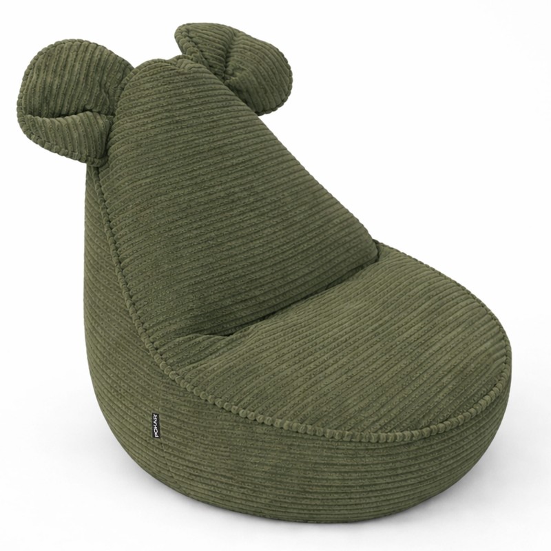 Kids Bean Bag Chair with Mouse Ears | Corduroy | 68x68x50 cm | Spring Pea