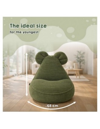 Kids Bean Bag Chair with Mouse Ears | Corduroy | 68x68x50 cm | Spring Pea