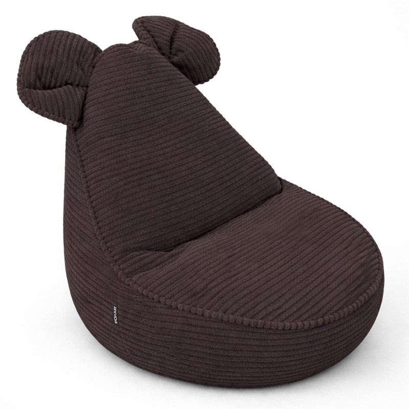 Kids Bean Bag Chair with Mouse Ears | Corduroy | 68x68x50 cm | Chocolate Brown