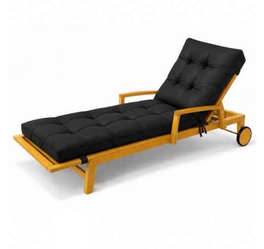 Cushion for Garden Lounger | Waterproof | 200x60x13 cm | Black