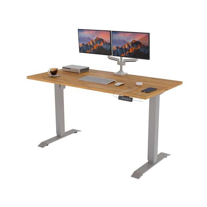 POKAR Desk with silver electric frame Craft Oak 140x60