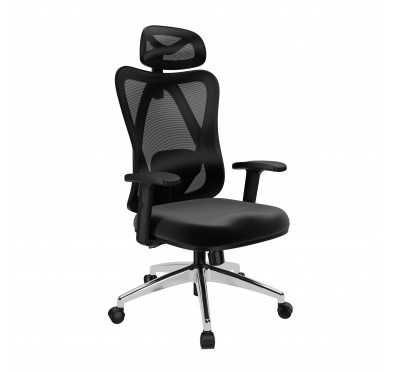 Ergonomic office chair, black + silver legs