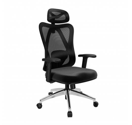 Ergonomic office chair, black + silver legs