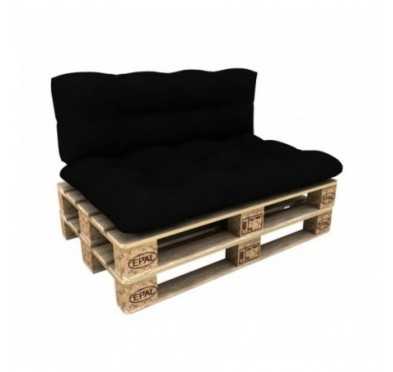 Set of 2 Pallet Cushions - Seat 120x80 cm + Backrest 120x40 cm, Waterproof, Quilted, Black